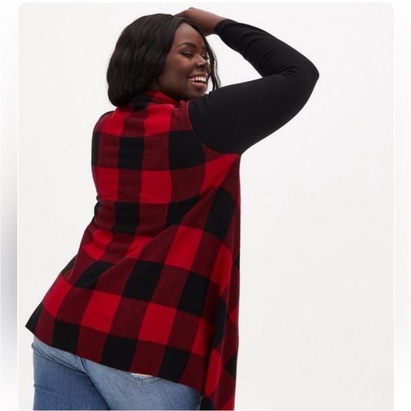 Torrid Buffalo Plaid Open Front Drape Sweater 0X - Picture 2 of 5